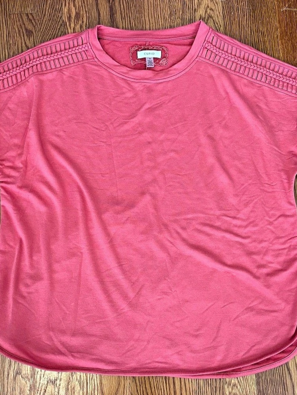 Coral Pink nautical Braided Shoulder Knit Top Plus Size 1X Cupio feminine travel